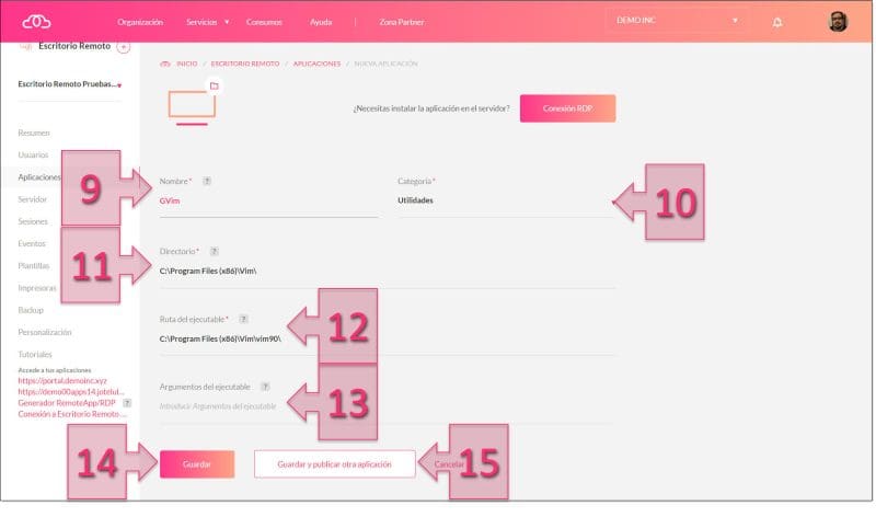 Paso 1. Introducimos los datos de la aplicación que queremos compartir por ER