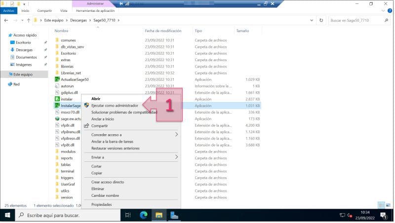 Paso 1. Lanzamos el instalador de Sage 50 con permisos de administrador