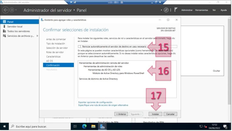 Paso 1. Revisamos las selecciones de instalación y lanzamos la instalación