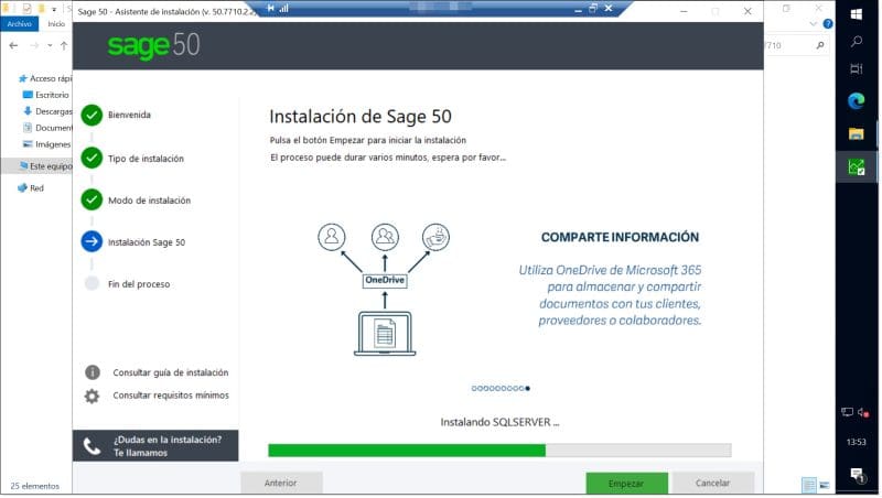 Paso 1. Sage 50 despliega un Microsoft SQL Server para mantener los datos del aplicativo