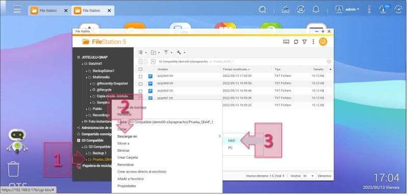 Paso 1. Seleccionamos la descarga de los datos a la NAS