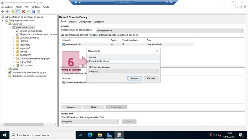 Paso 2. Proporcionamos un nombre a la nueva GPO