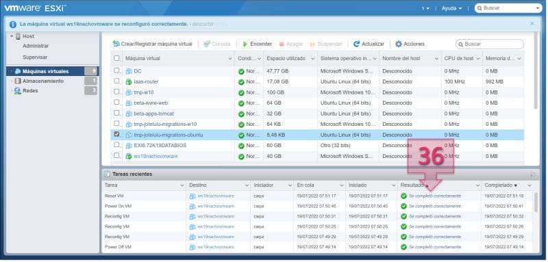 Paso 3. Comprobamos como avanza la exportación de la máquina virtual