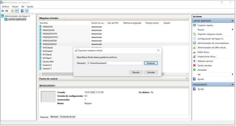 Paso 2. Proporcionamos la ruta donde se almacenará la máquina virtual exportada. 