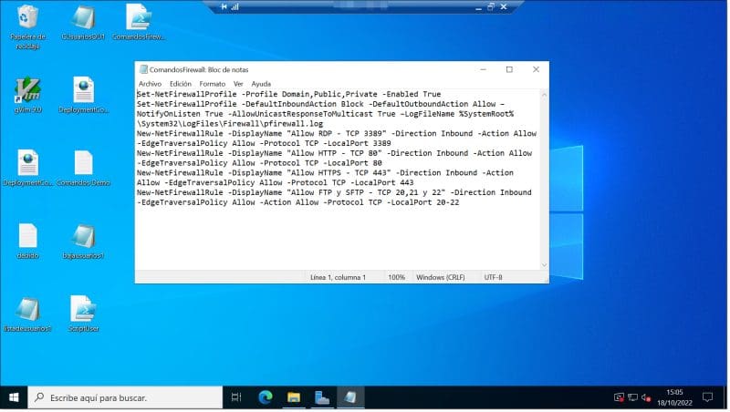 Paso 2. Vista del fichero con los comandos de PowerShell unificados