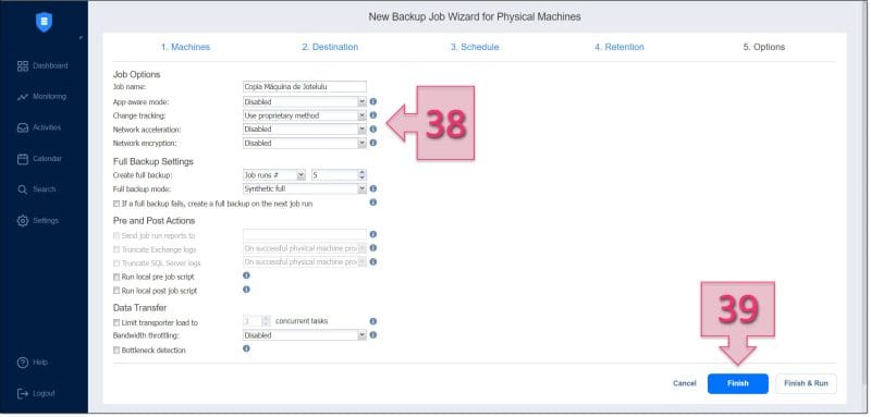 Paso 4. Proporcionamos nombre y otras configuraciones al job de copia de seguridad