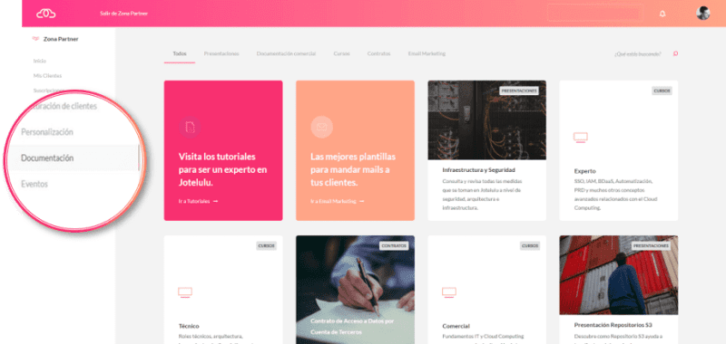 Nuevo disposición de la sección Documentación en la Zona Partner.