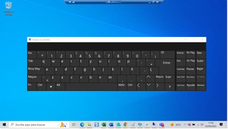 Teclado en pantalla en un servidor Windows Server 2022 accedido remotamente