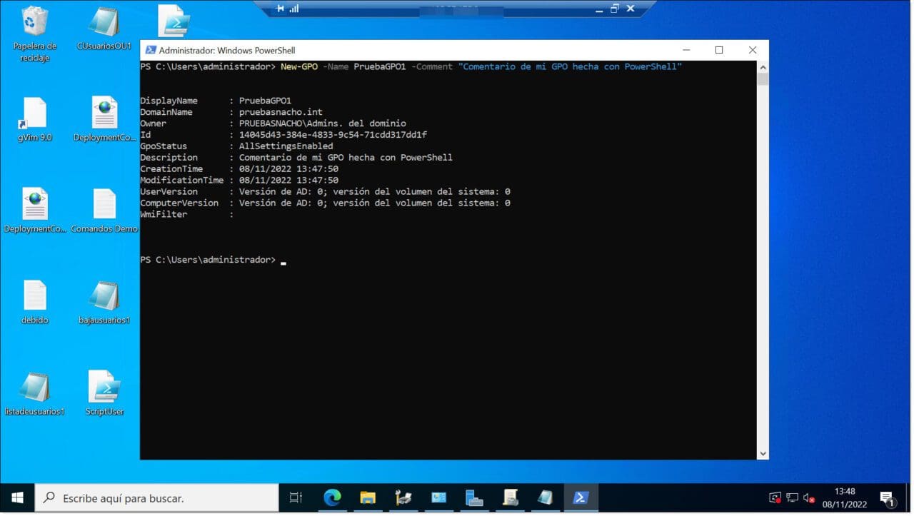 Imagen. Creamos una nueva GPO mediante PowerShell