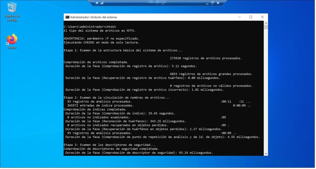 Image - Example of using chkdsk without parameters