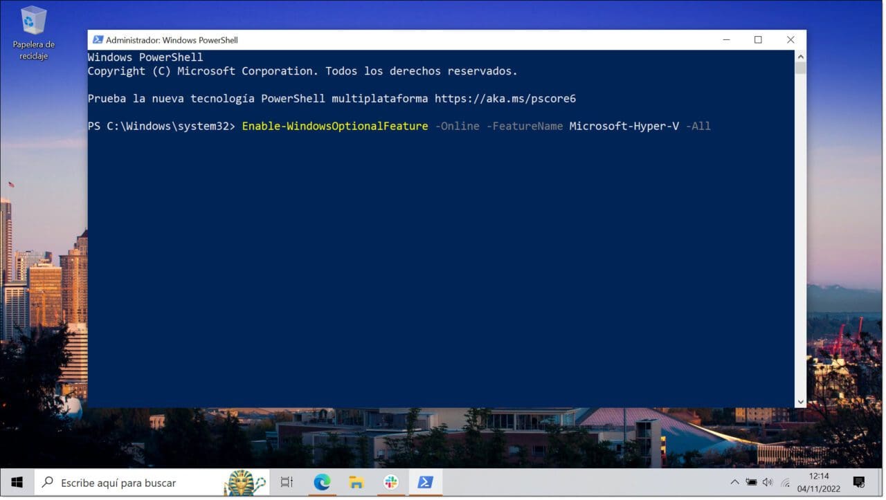 Option 2 - Run the Hyper-V installation command in PowerShell