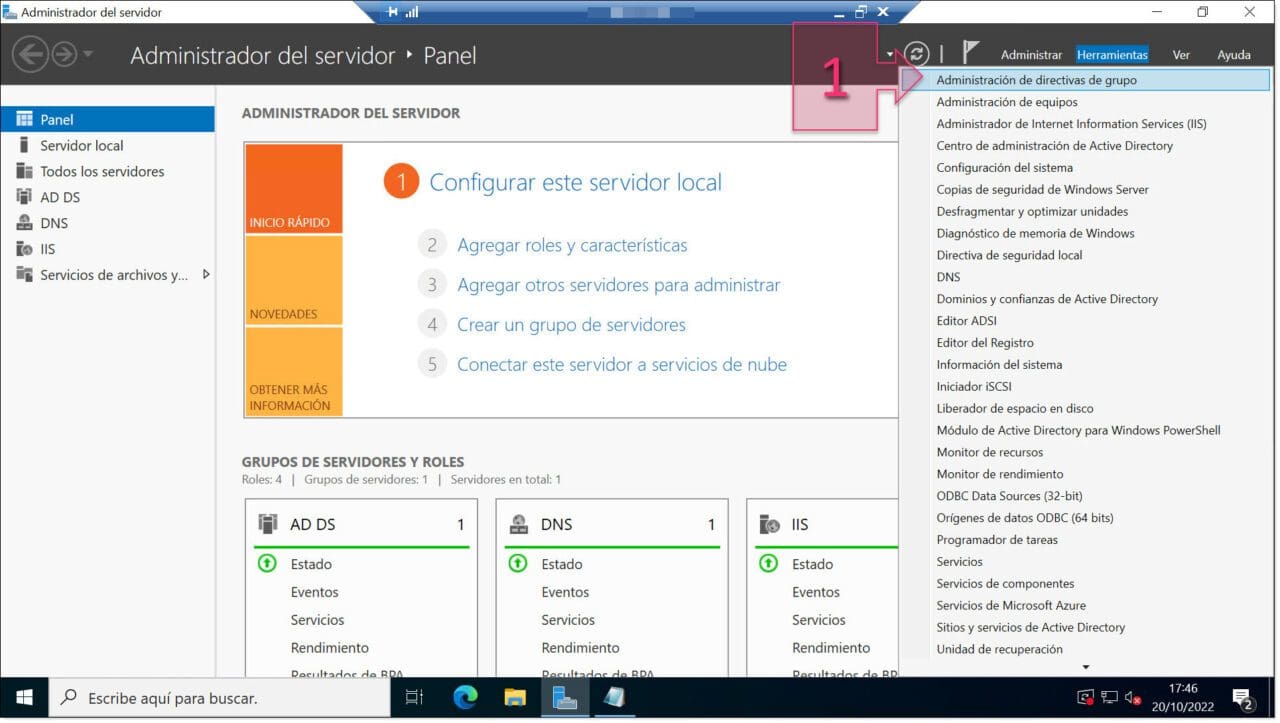 Paso 1. Accedemos al Administrador de Directivas de Grupo