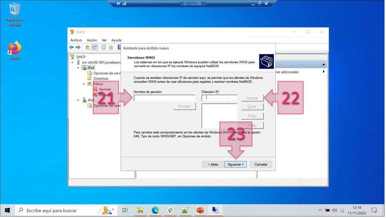 Paso 1. Añadimos los servidores WINS para el ámbito DHCP