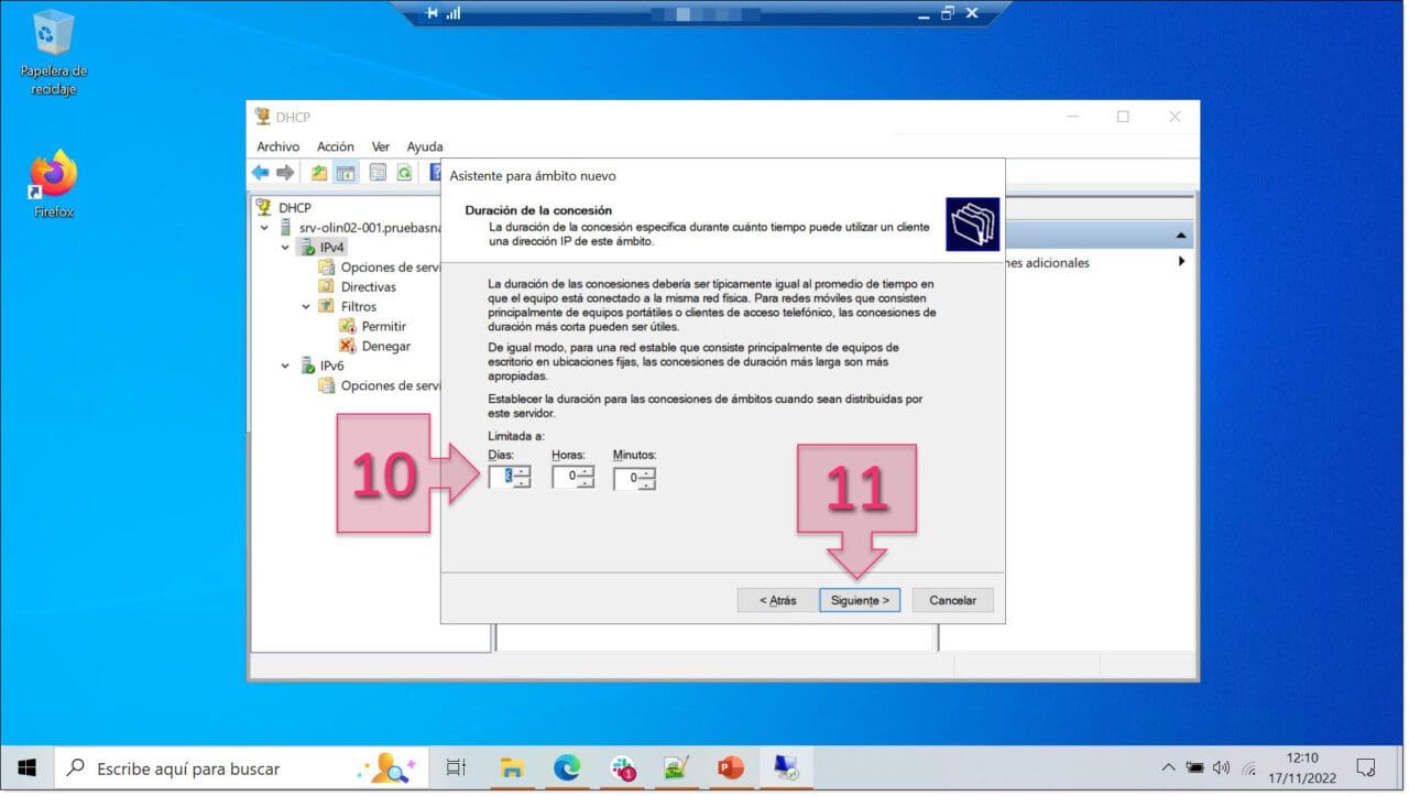 Paso 1. Asignamos un tiempo para configurar las concesiones de DHCP