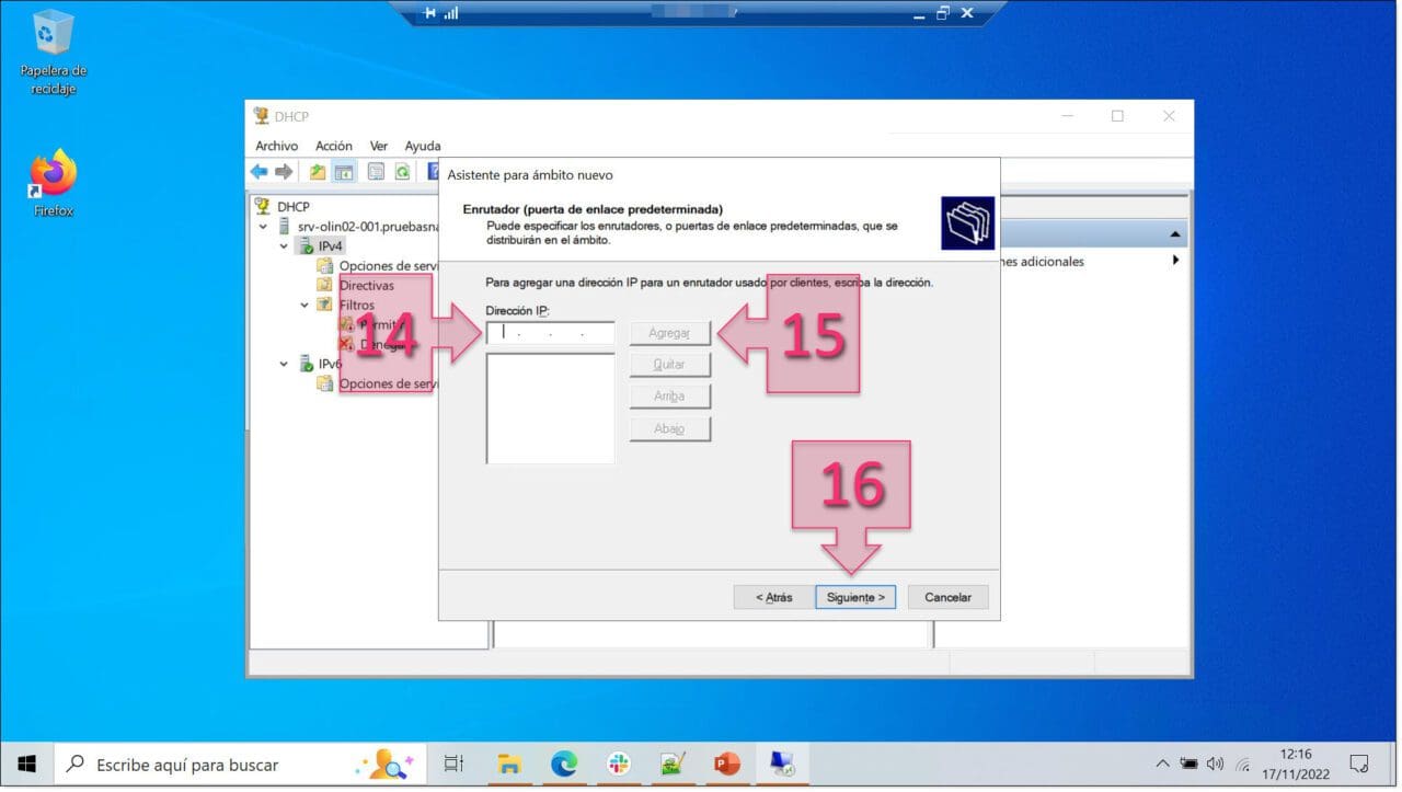 Paso 1. Configuramos la puerta de enlace predeterminada para el ámbito