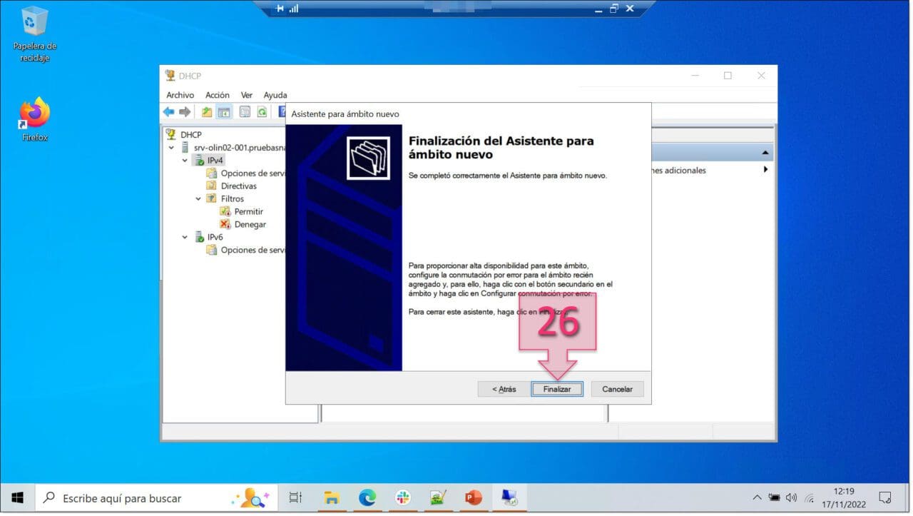 Paso 1. Finalizamos la creación del ámbito DHCP