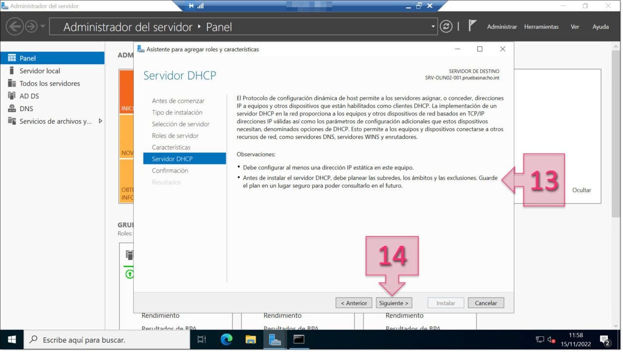 Part 1 - Review the information shown on the DHCP Server role screen