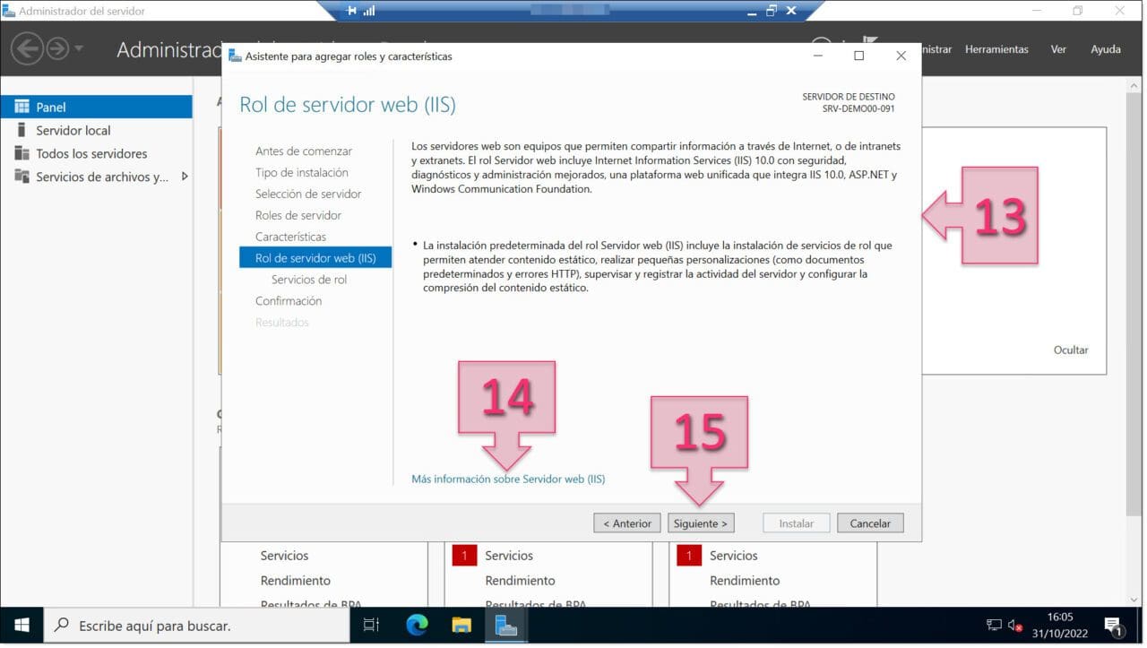 Paso 1. Revisamos la información del rol de servidor web IIS