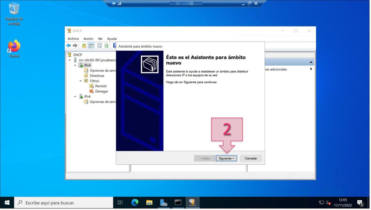 Paso 1. Revisamos la ventana de bienvenida del Wizard del nuevo ámbito DHCP