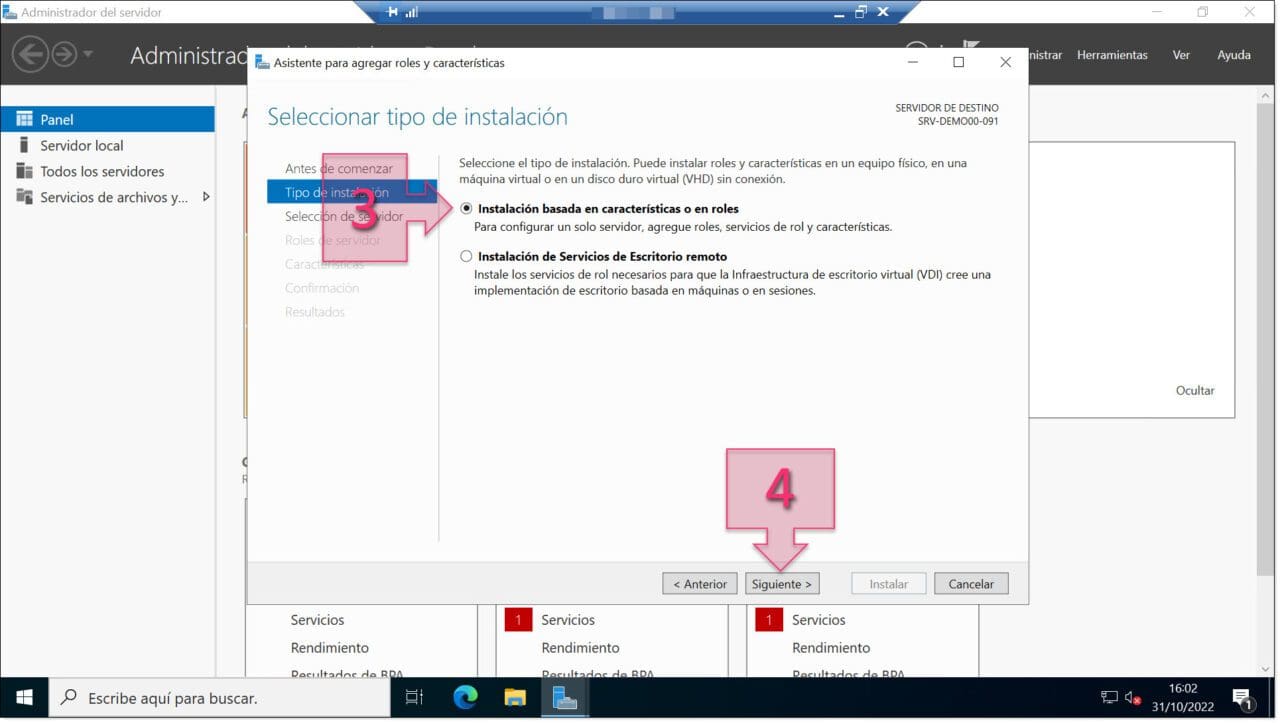 Paso 1. Seleccionamos la instalación basada en rol