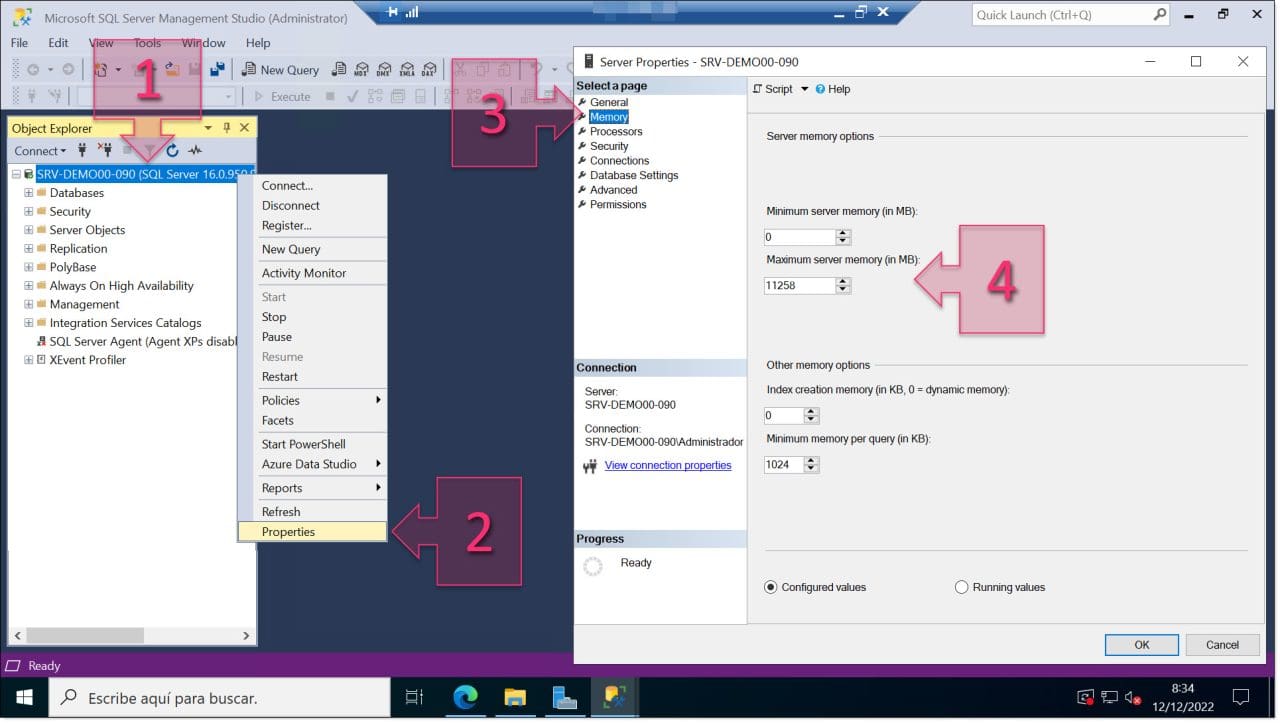 Image - Changing the maximum server memory settings in SSMS