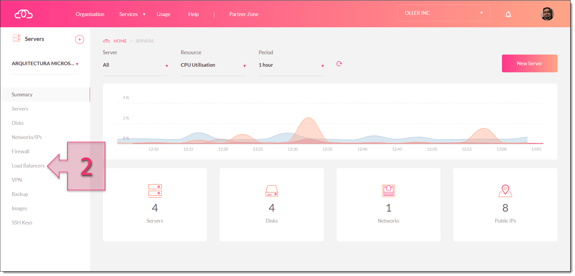 Première étape. Nous accédons à la section Load Balancers depuis le sous-menu de gauche