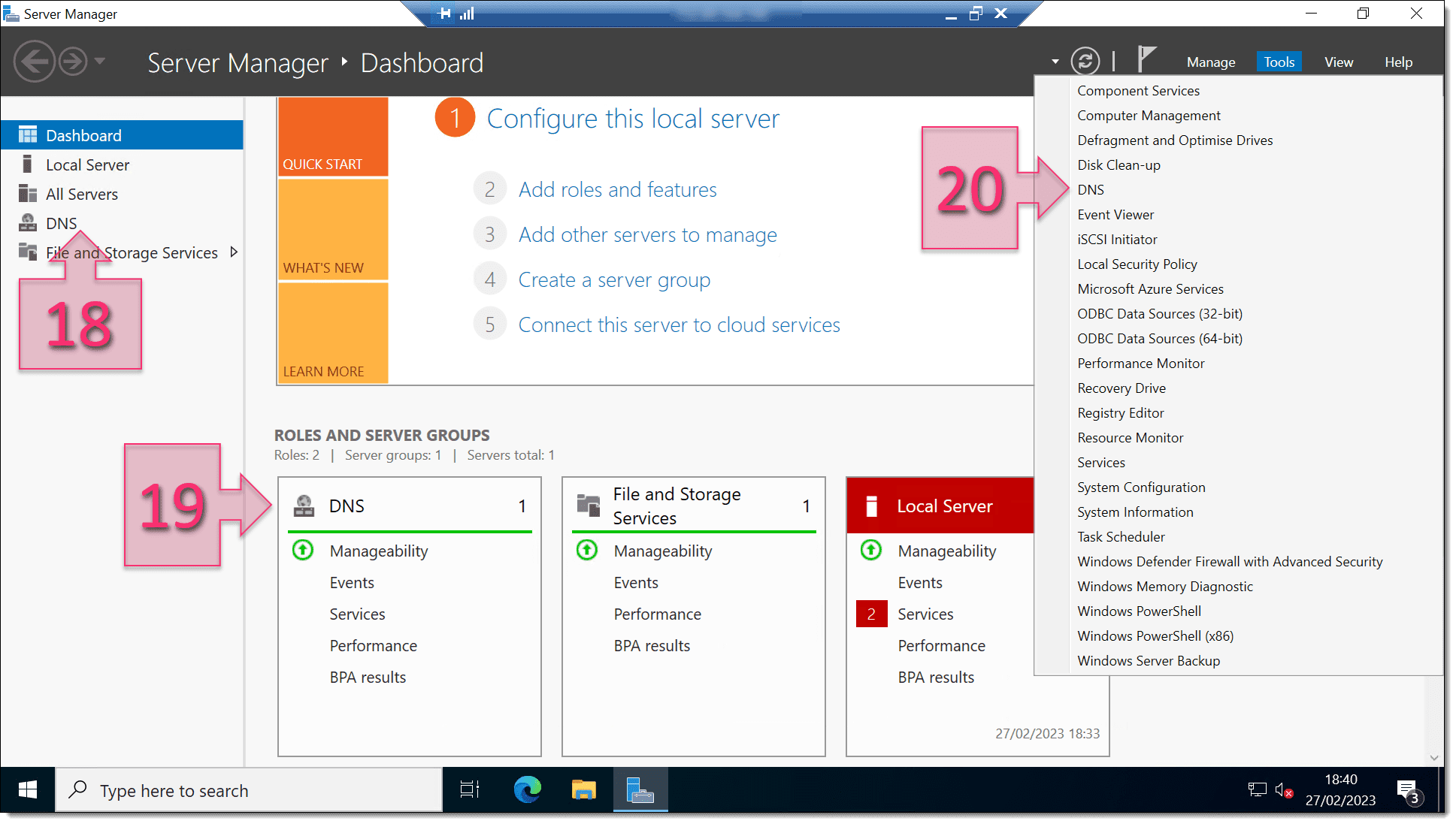 Part 2 - Check that the DNS service is visible in Server Manager