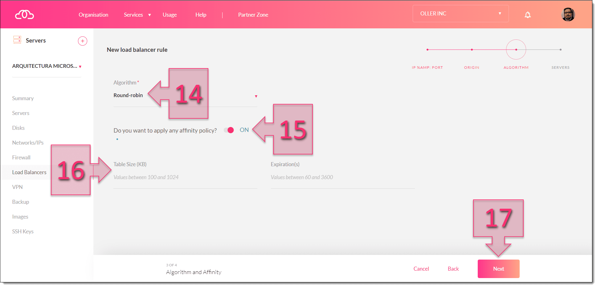 Étape 2. Nous sélectionnons le type d'algorithme pour la répartition de charge.