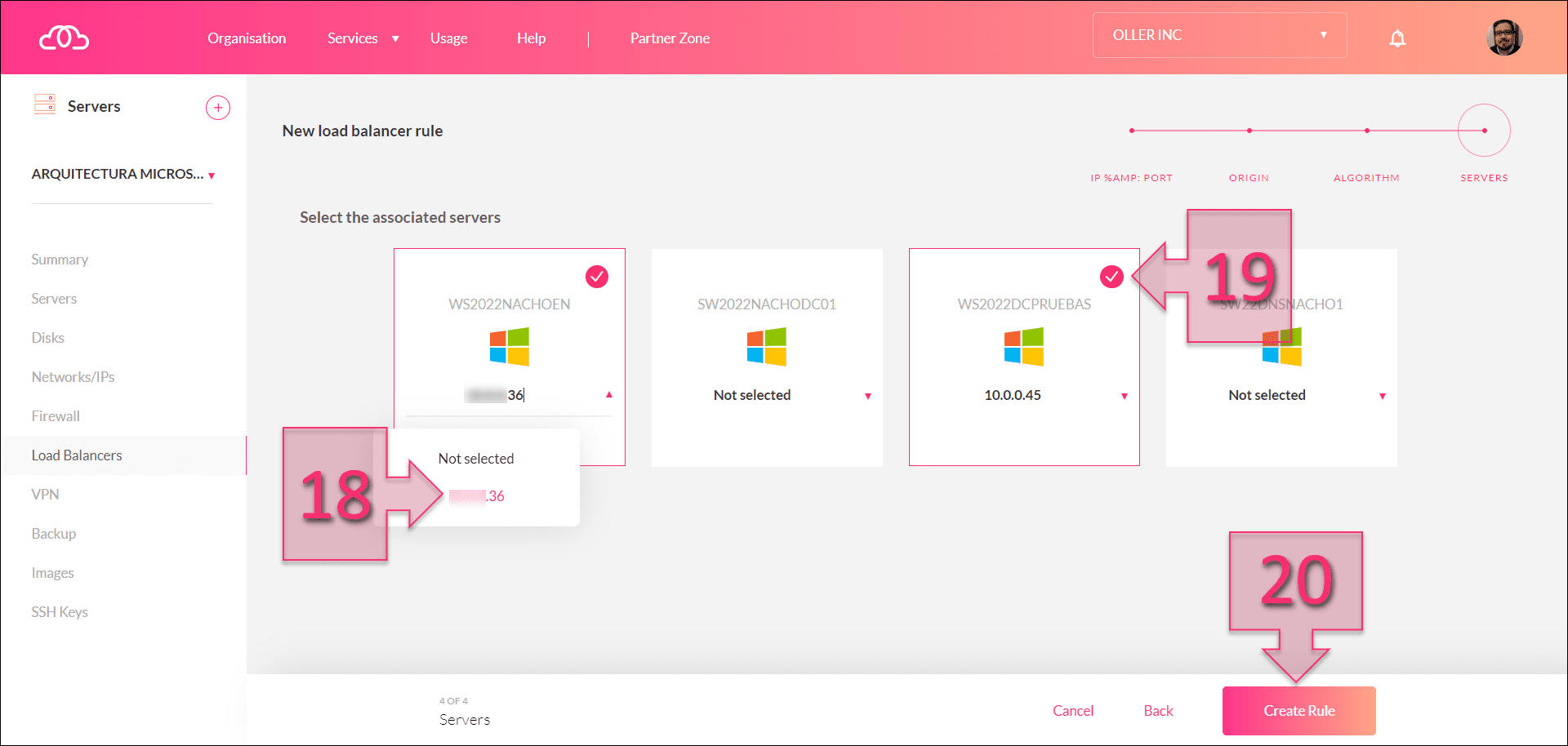 Part 2 - Select the machines that you want to form part of the server pool for the load balancer