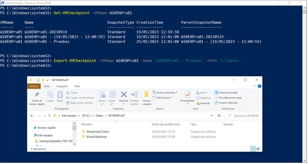 Uso de PowerShell para la gestión de puntos de control en Hyper-V