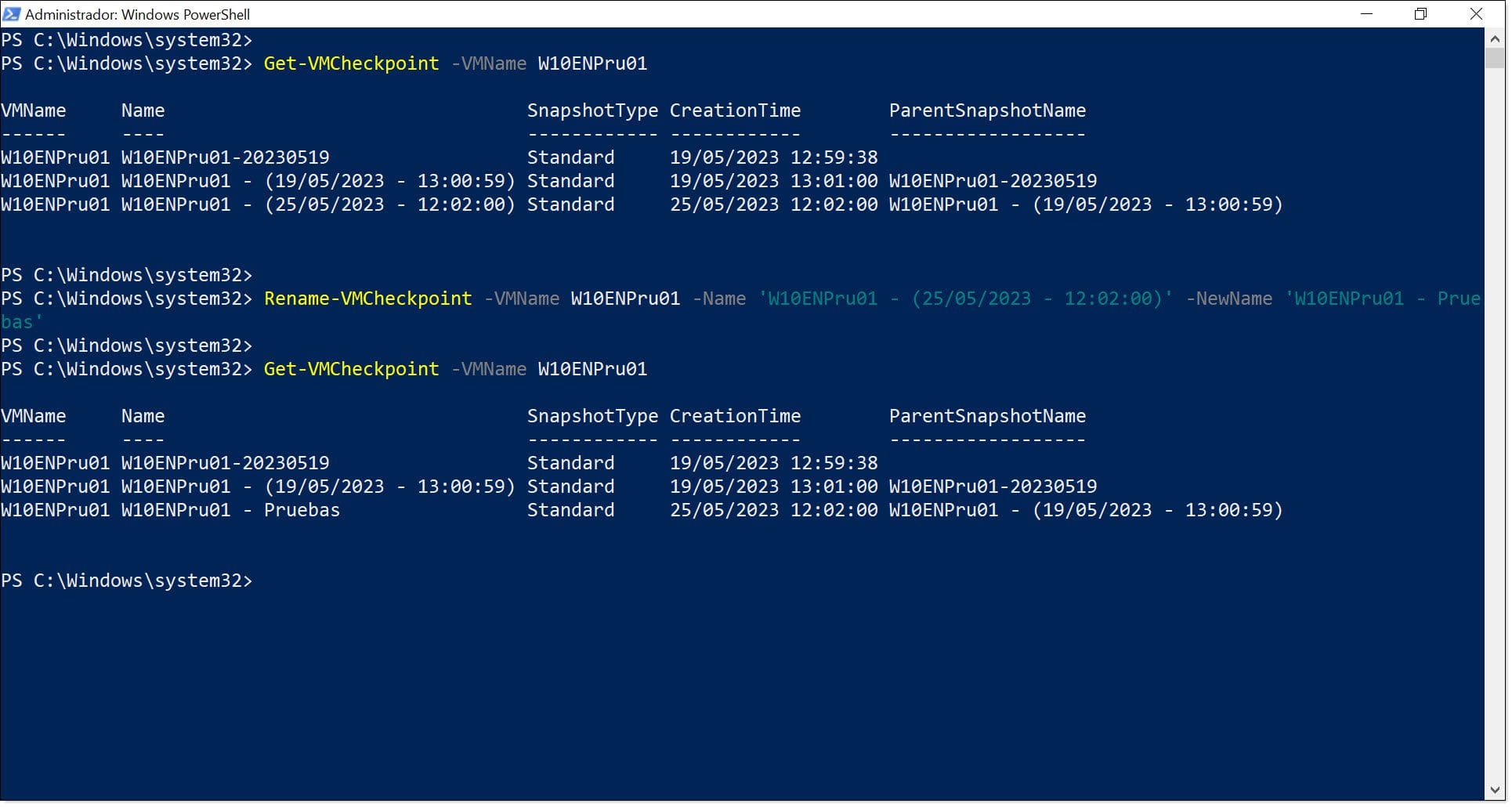 Image - Renaming a checkpoint using PowerShell