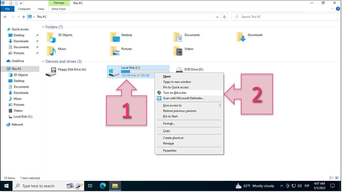Select a drive and enable BitLocker