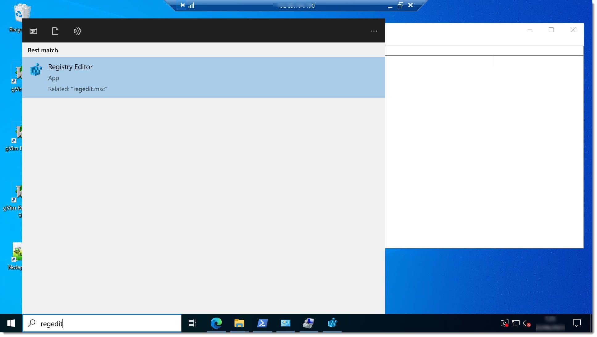 Image - Running the Registry Editor from the taskbar on Windows Server 2022