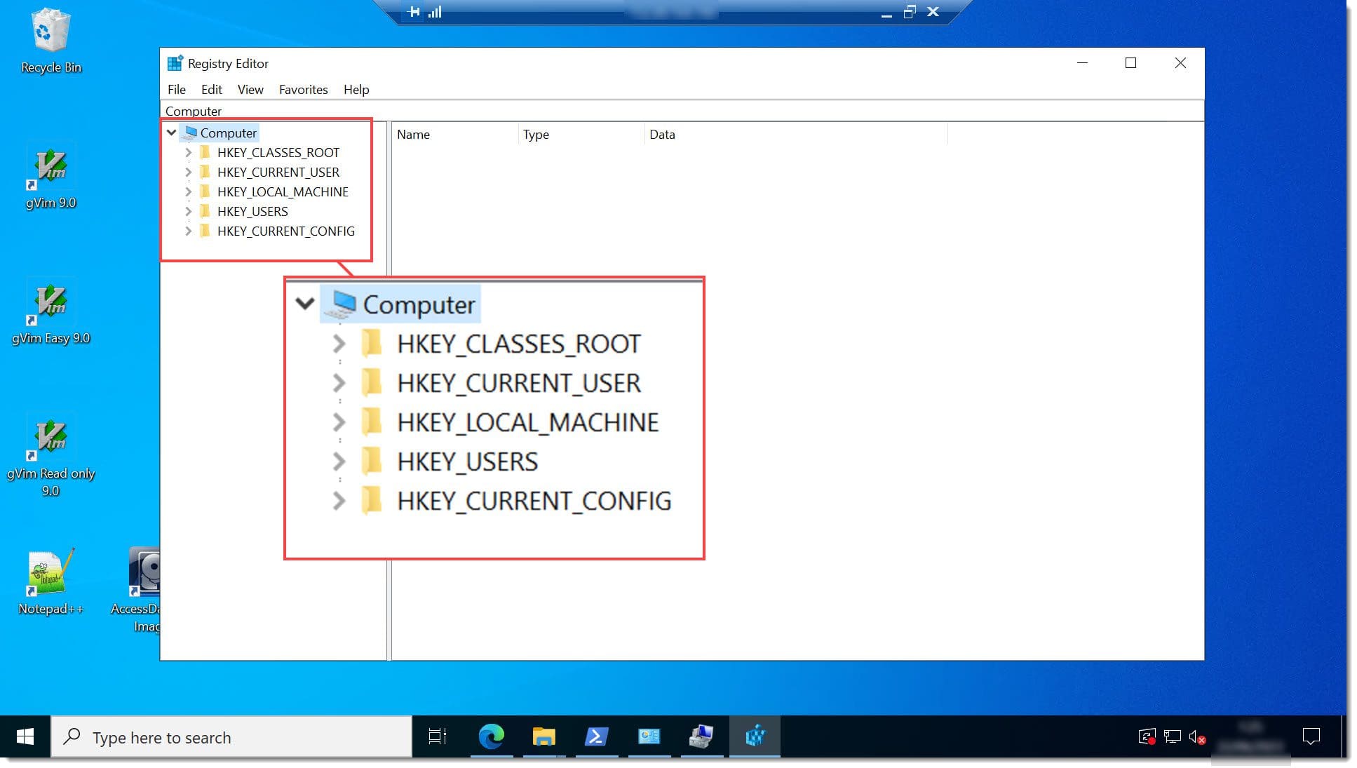 Imagem. Detalhe das chaves de registo do Windows 10 ou Windows Server 2022