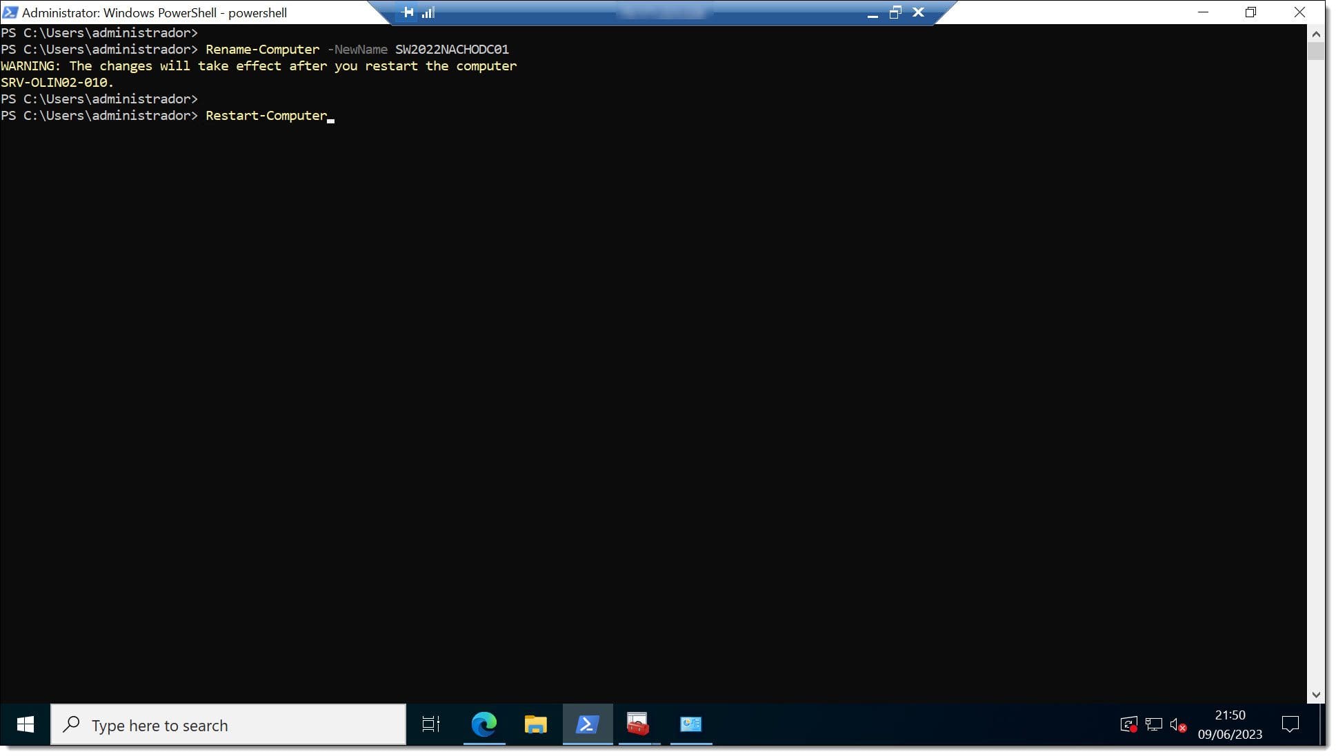 Part 1 - Renaming and restarting the server using PowerShell
