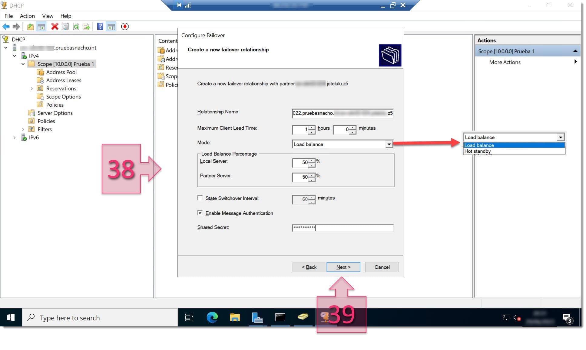 Part 2 - Configuring the settings for a new failover relationship