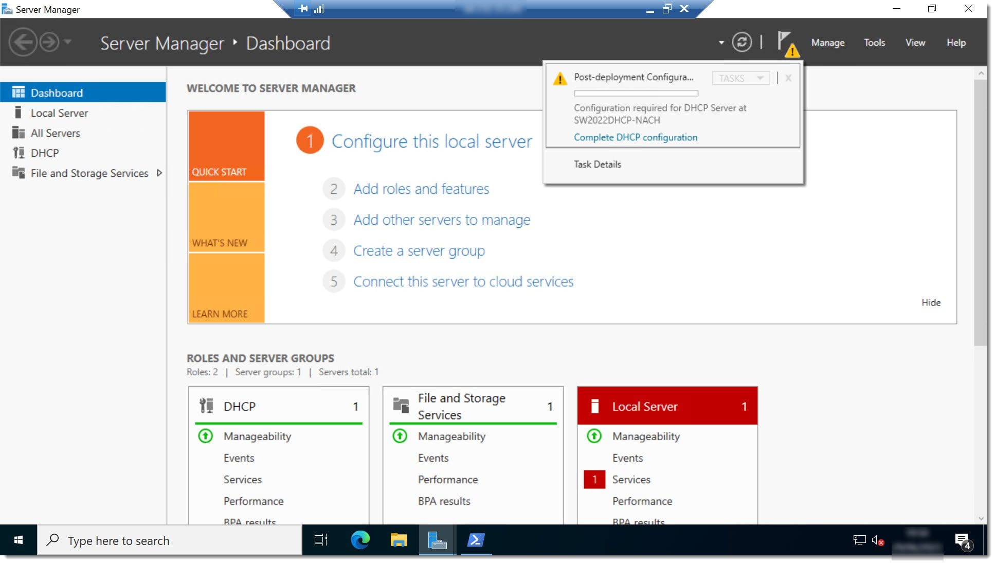 Part 2 - Click on "Complete DHCP Configuration"