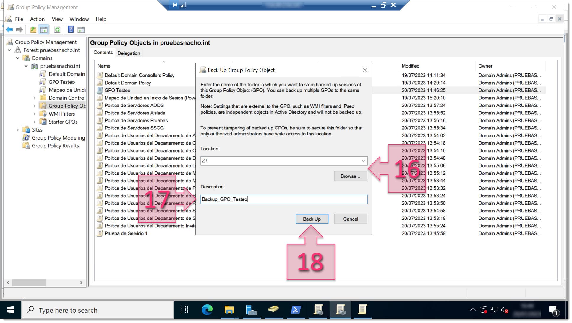 Paso 2. Damos los datos del backup y lanzamos la copia