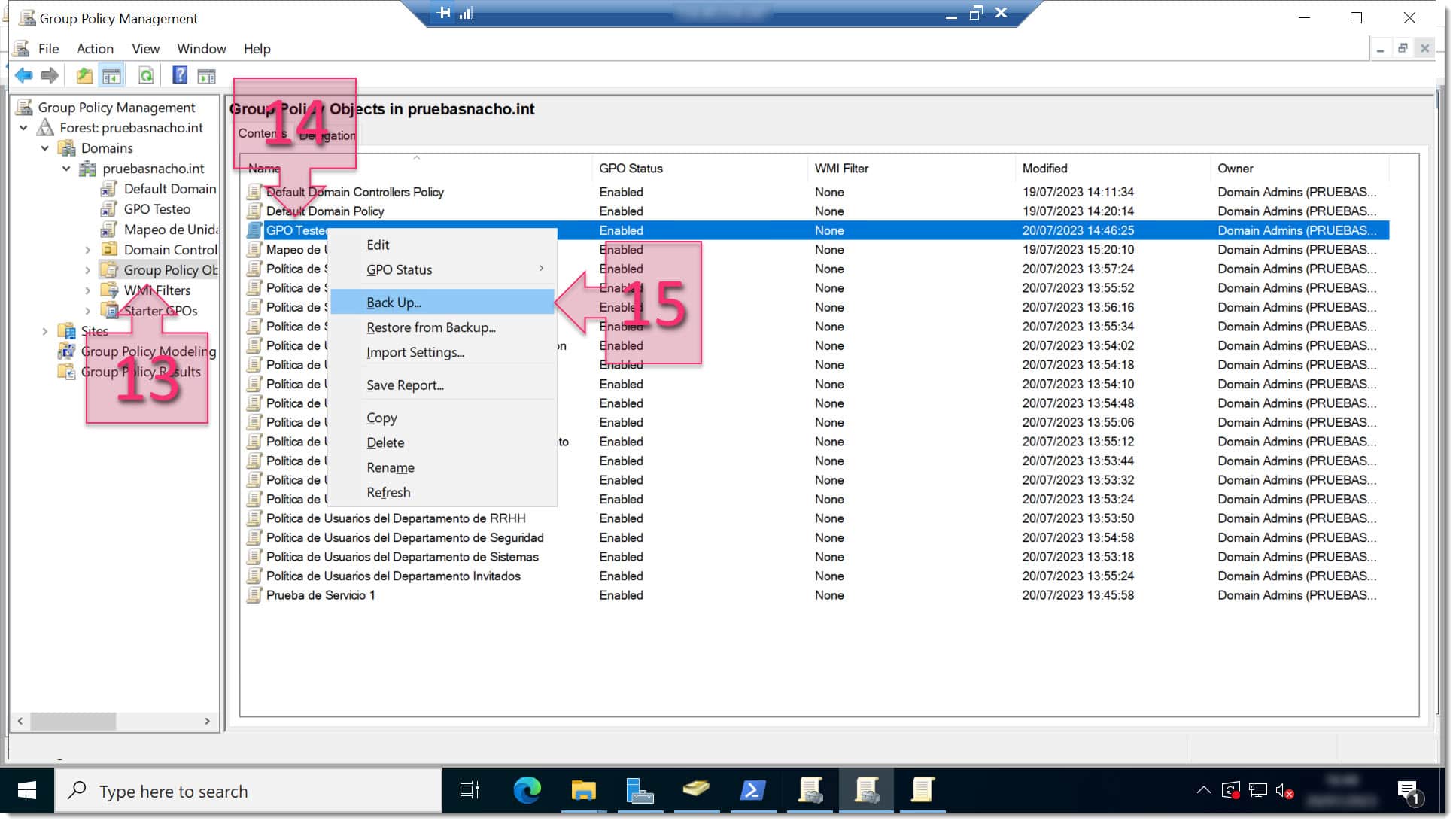 Paso 2. Seleccionamos la GPO que nos interesa y lanzamos el backup