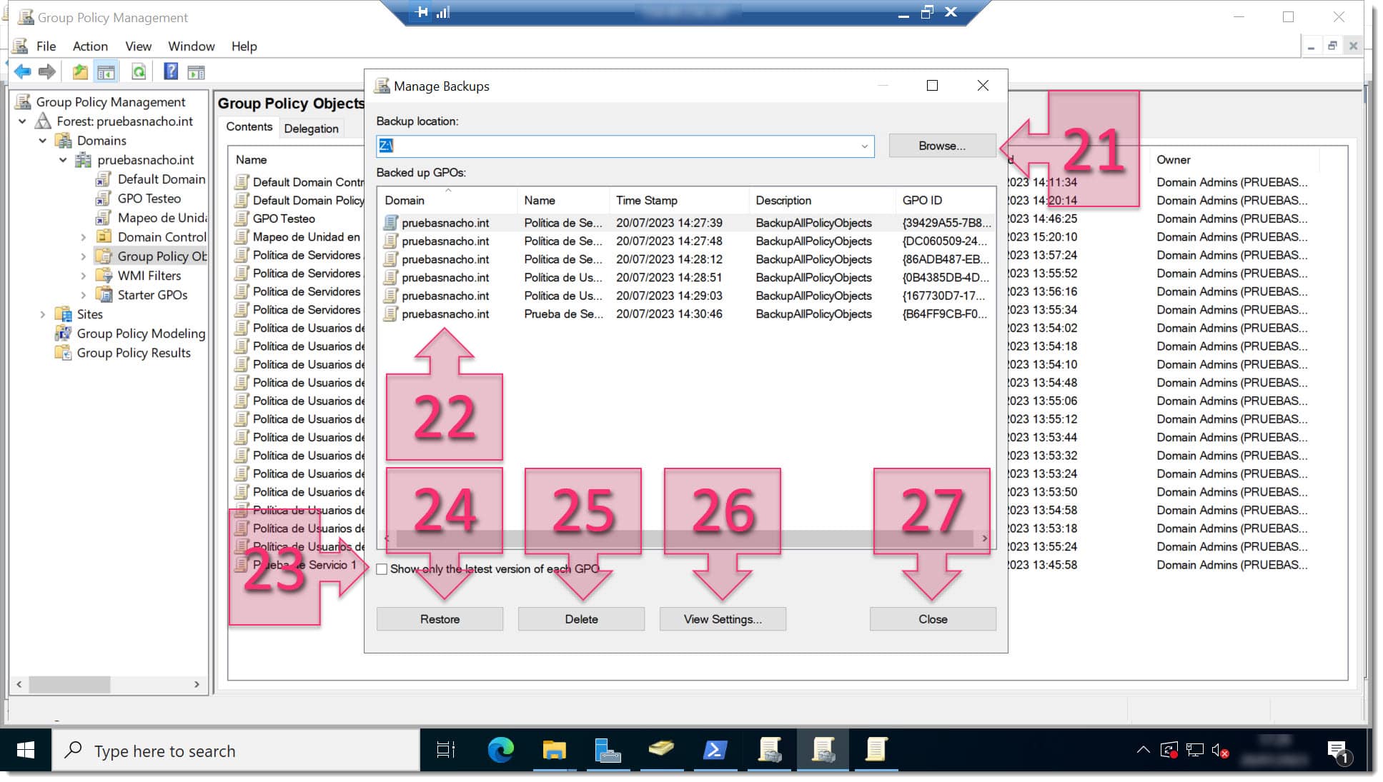 Paso 3. Comprobamos las opciones antes de dar a restore