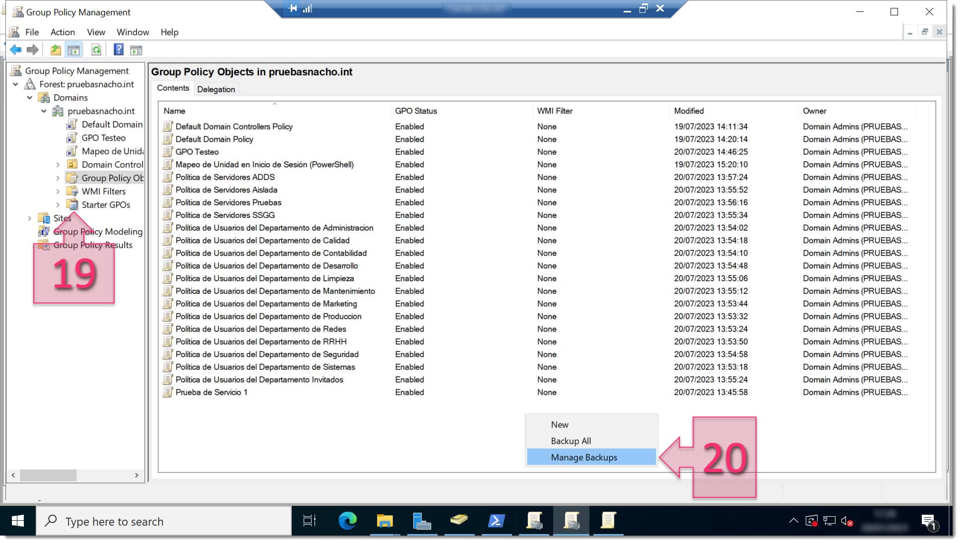 Paso 3. Lanzamos la gestión de los backups de GPO