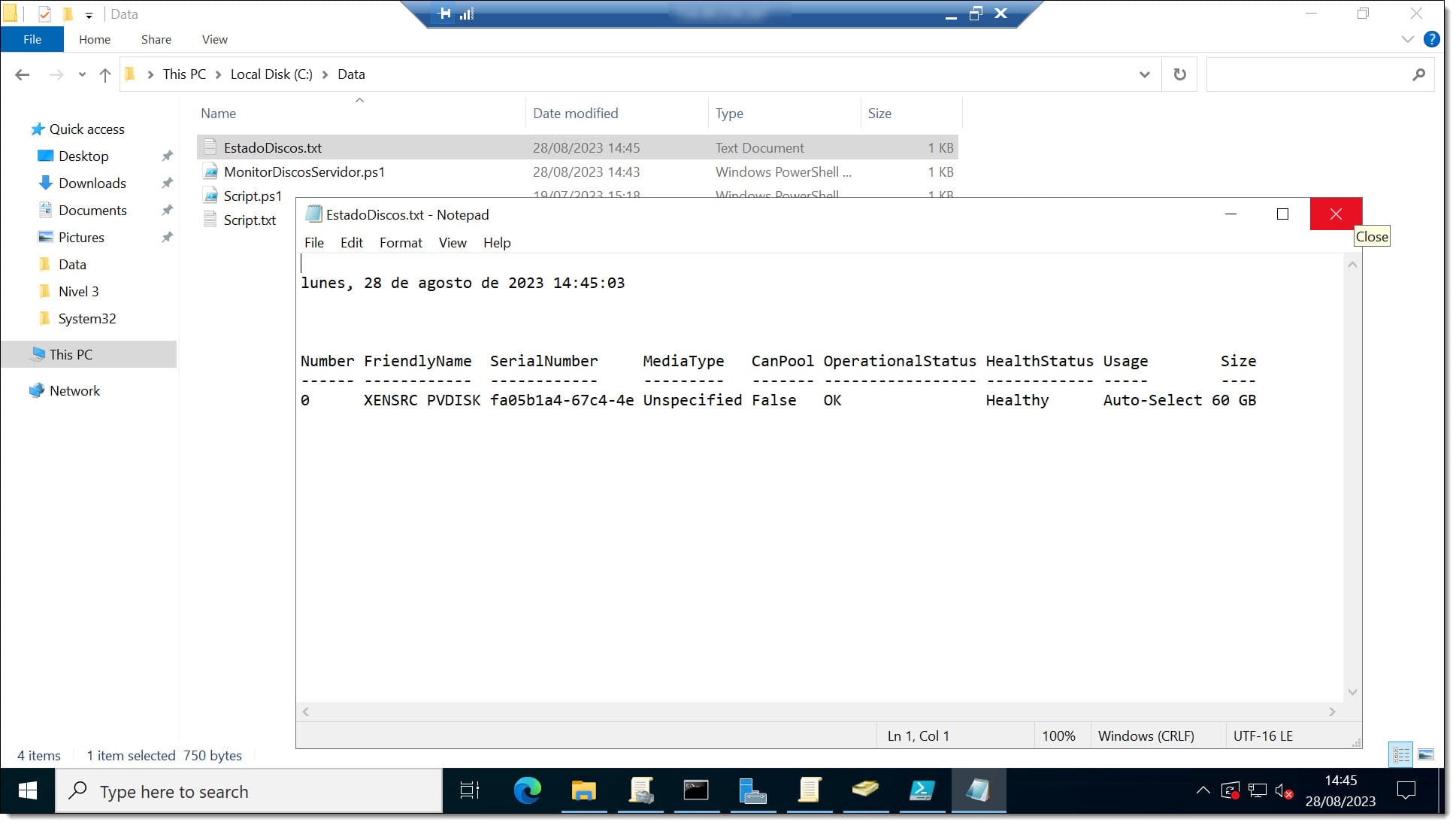 Imagen. Comprobamos la ejecución de la tarea programada del script PowerShell