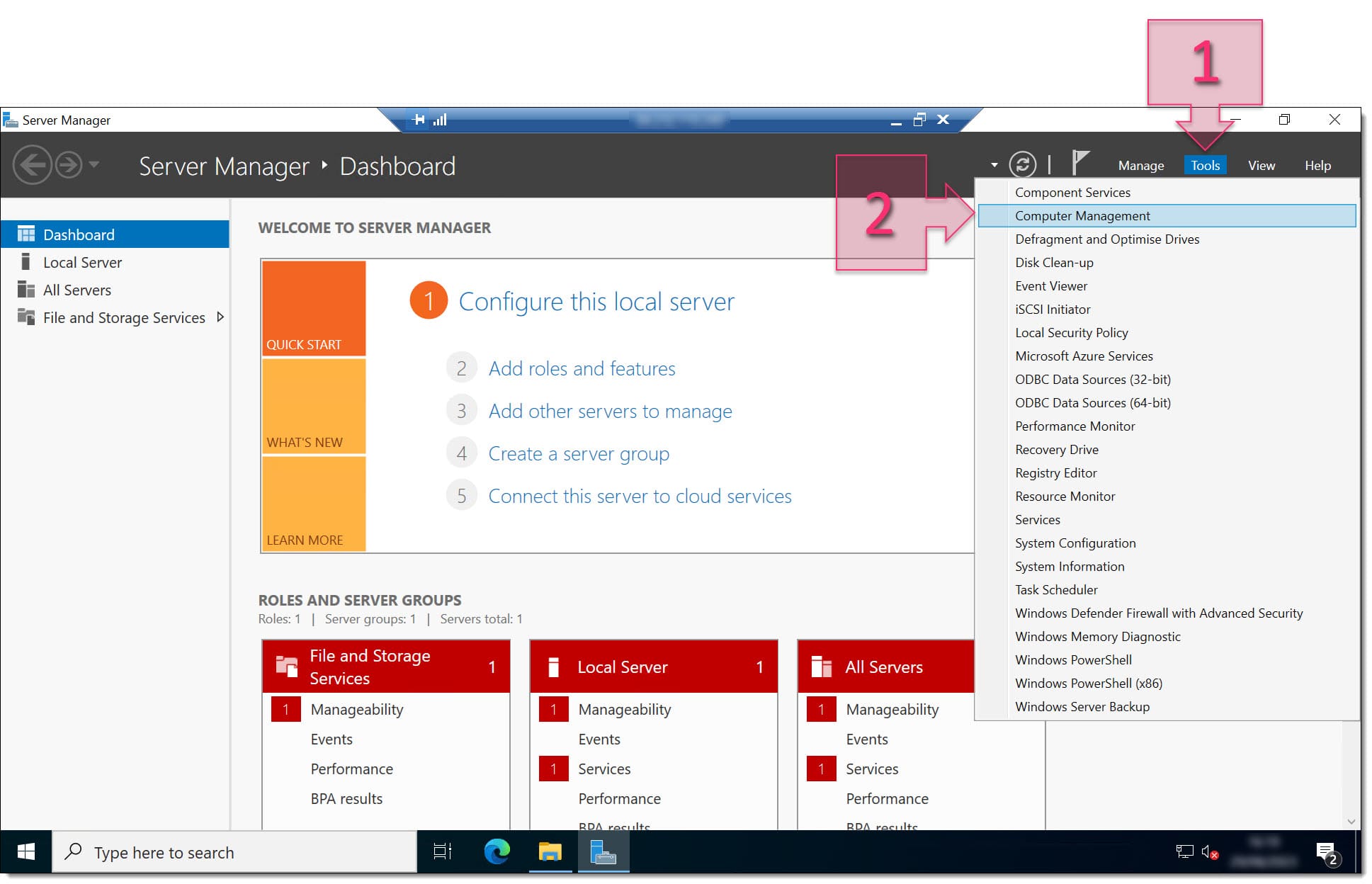 Screenshot of Server Manager Dashboard