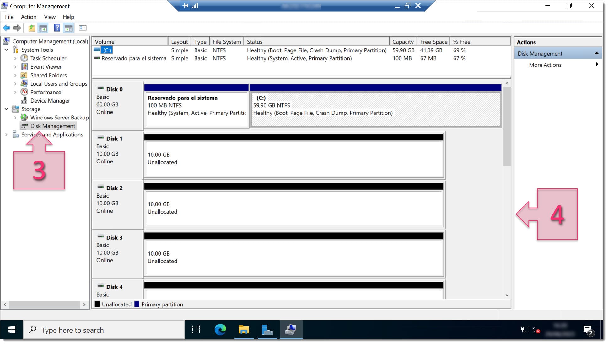 Screenshot of Computer Management console