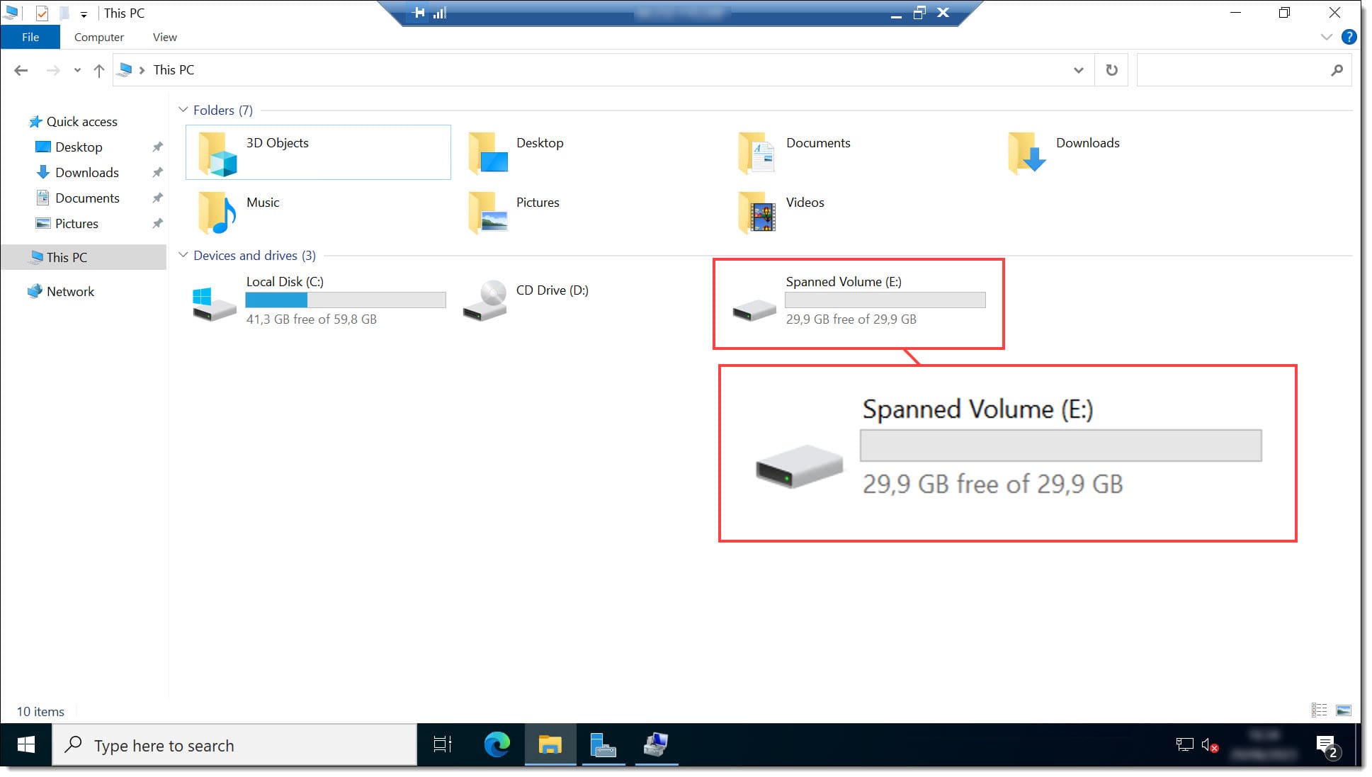 A screenshot of the new drive in Windows Explorer