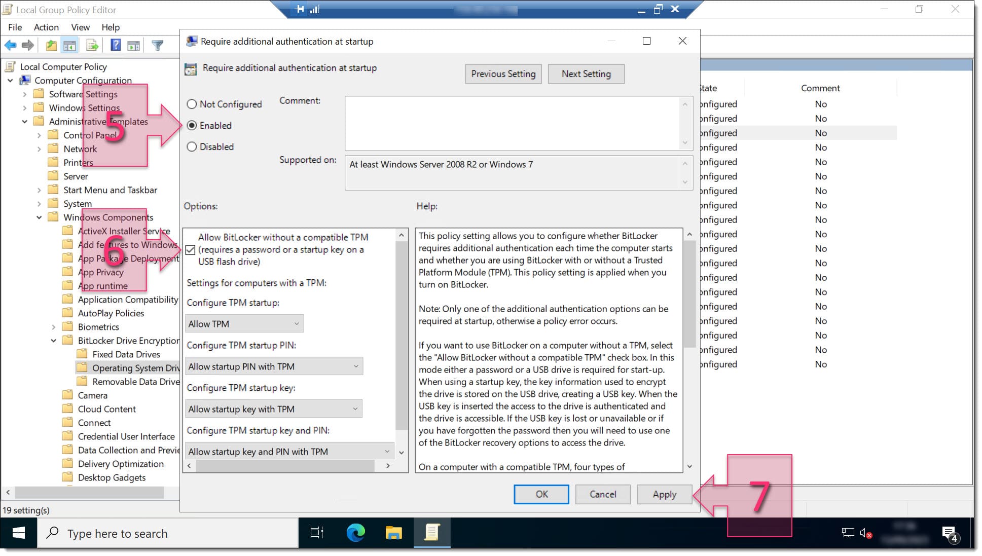 Paso 1. Configuramos para que se permita el uso de Bitlocker sin módulo TPM