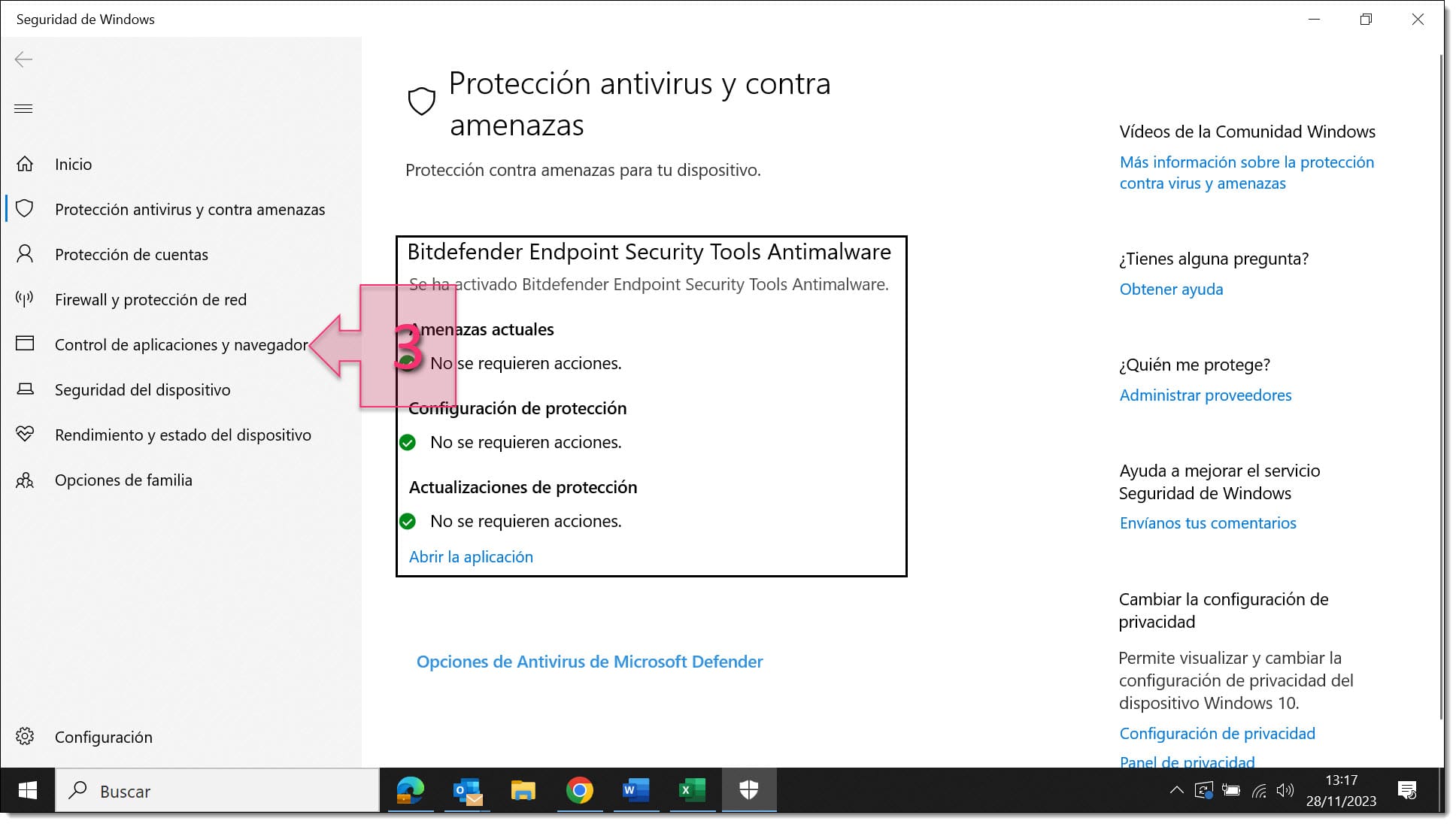Screenshot of Virus and threat protection screen on Windows