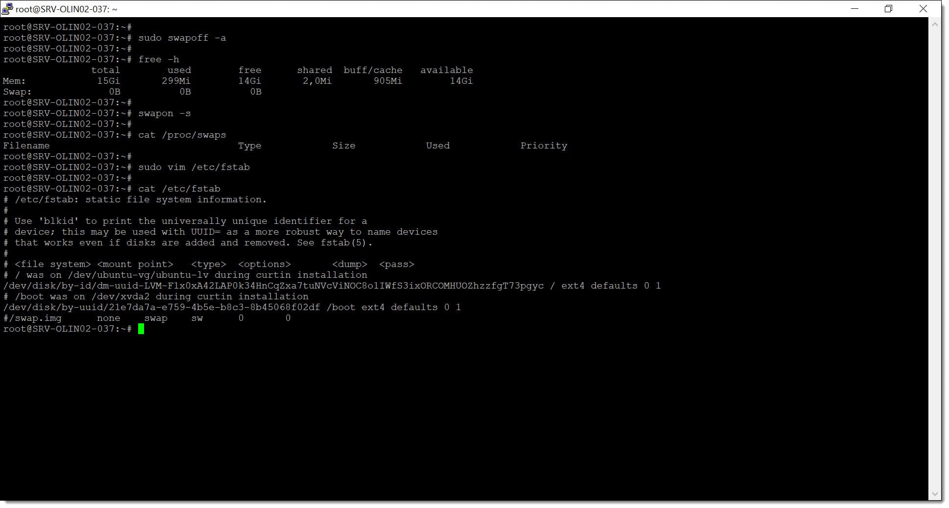 Paso 1. Deshabilitamos la SWAP para que no haya problemas con los PODS de Kubernetes