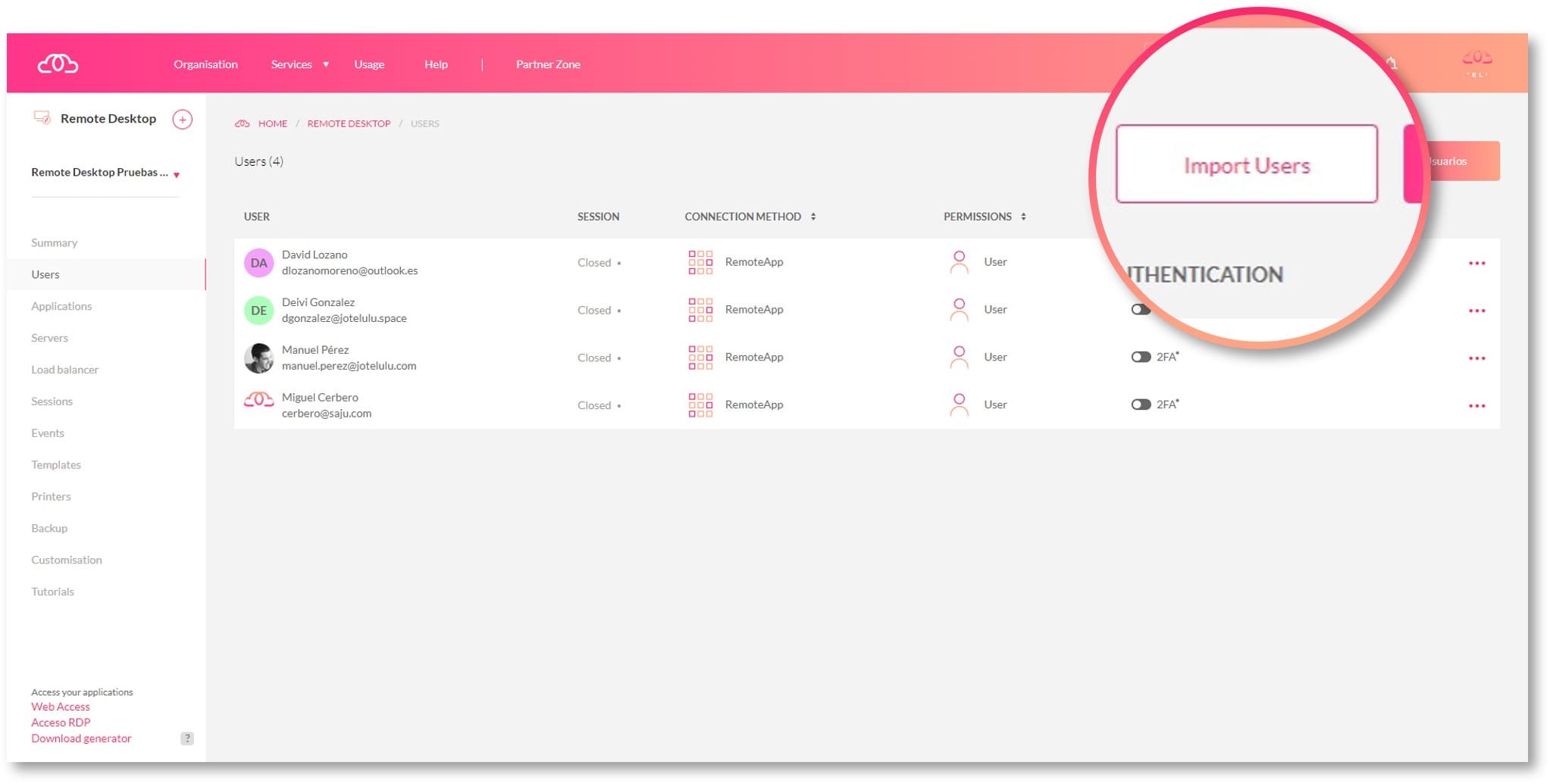 Importer les utilisateurs pour le chargement massif