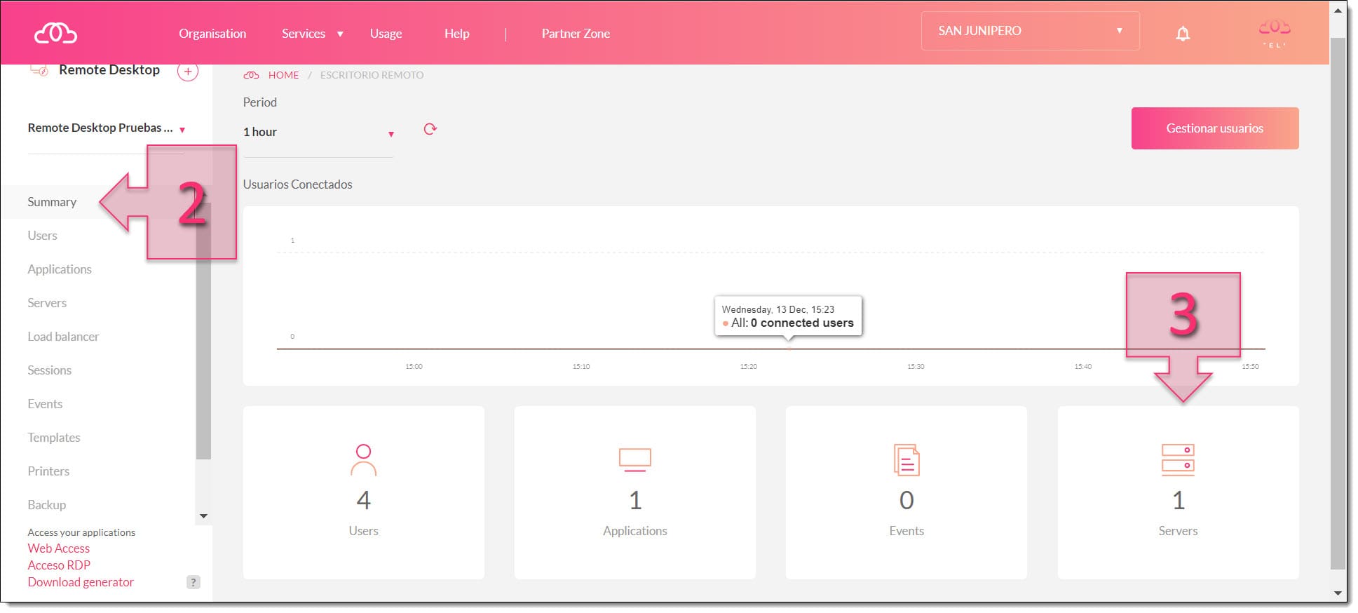 Click on the Servers card within the Remote Desktop subscription